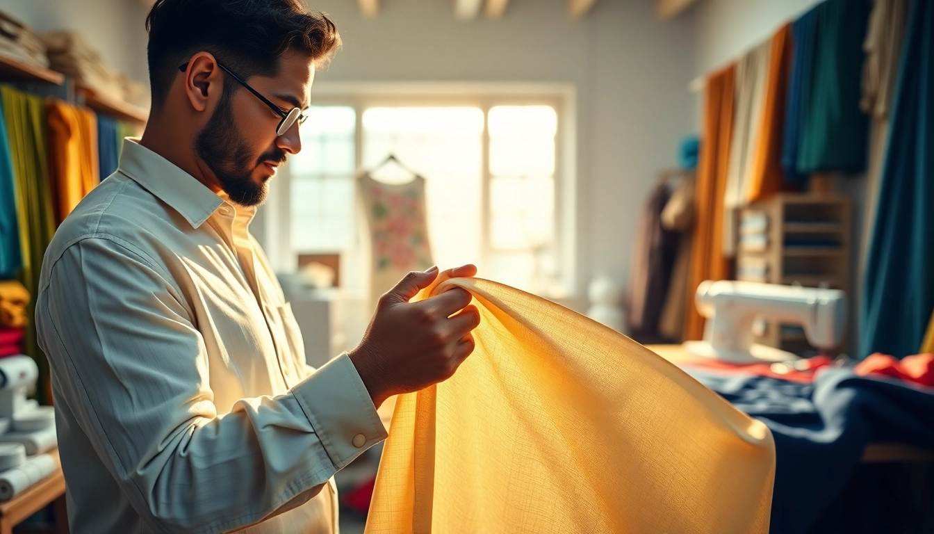 Voel de luxe viscose stof in handen van een vakman.