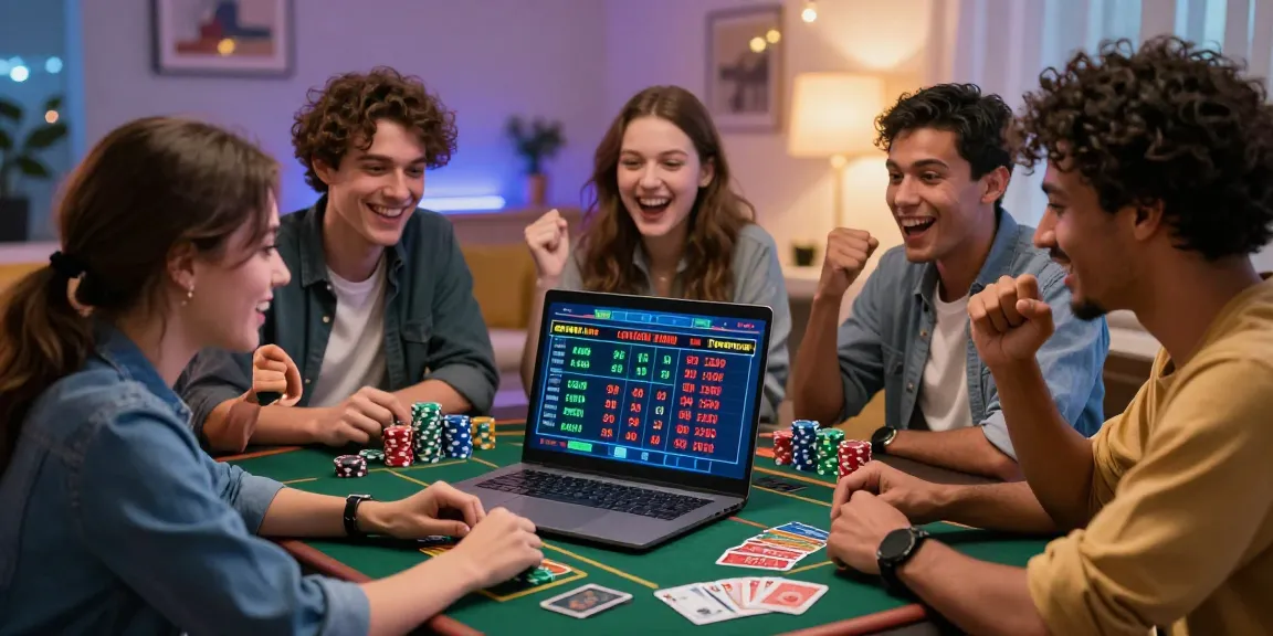 Friends enjoying an online betting session with LUCK8, engaged in a lively gambling atmosphere.