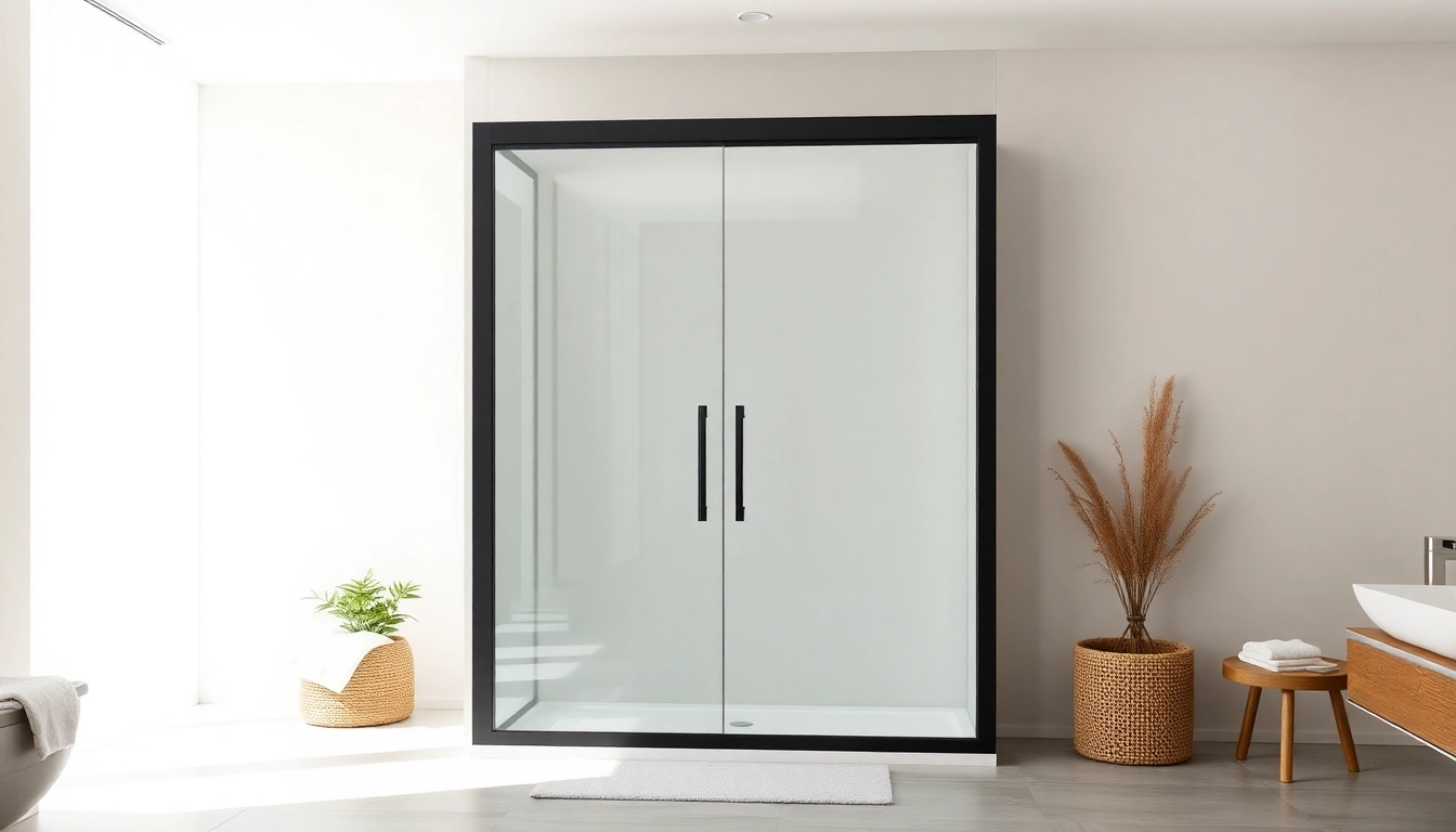 Showcase of modern black frame shower doors enhancing a stylish bathroom design.