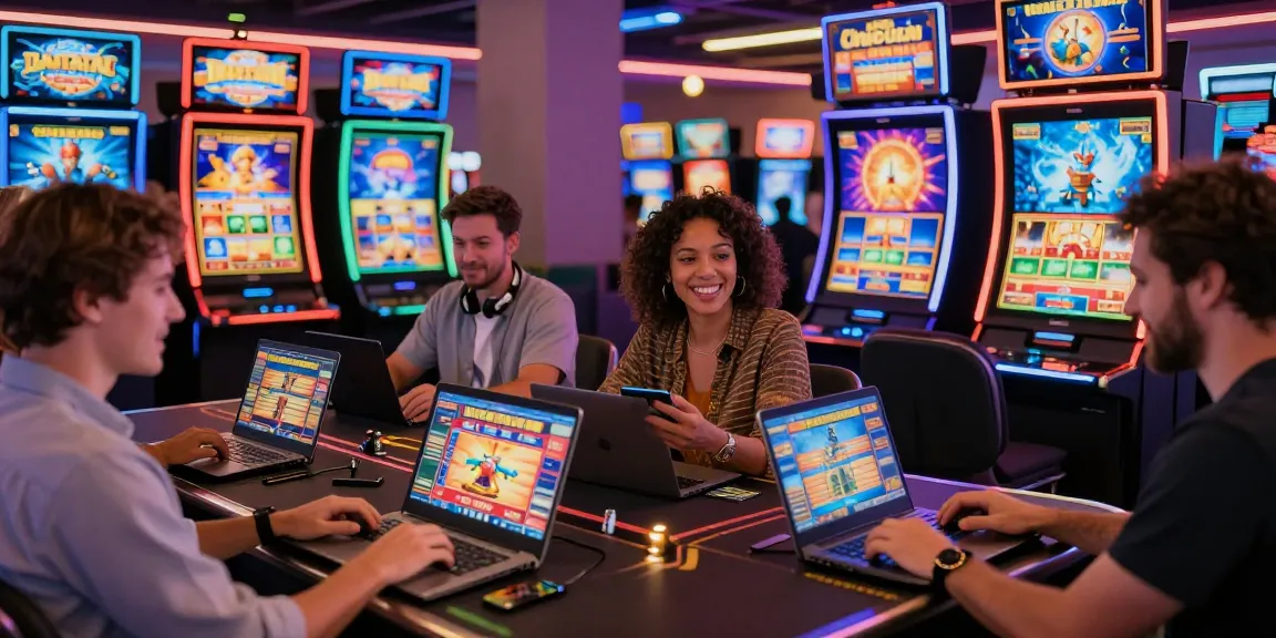 Players engaging in credit card slots at an online casino, showcasing excitement and vibrant visuals.