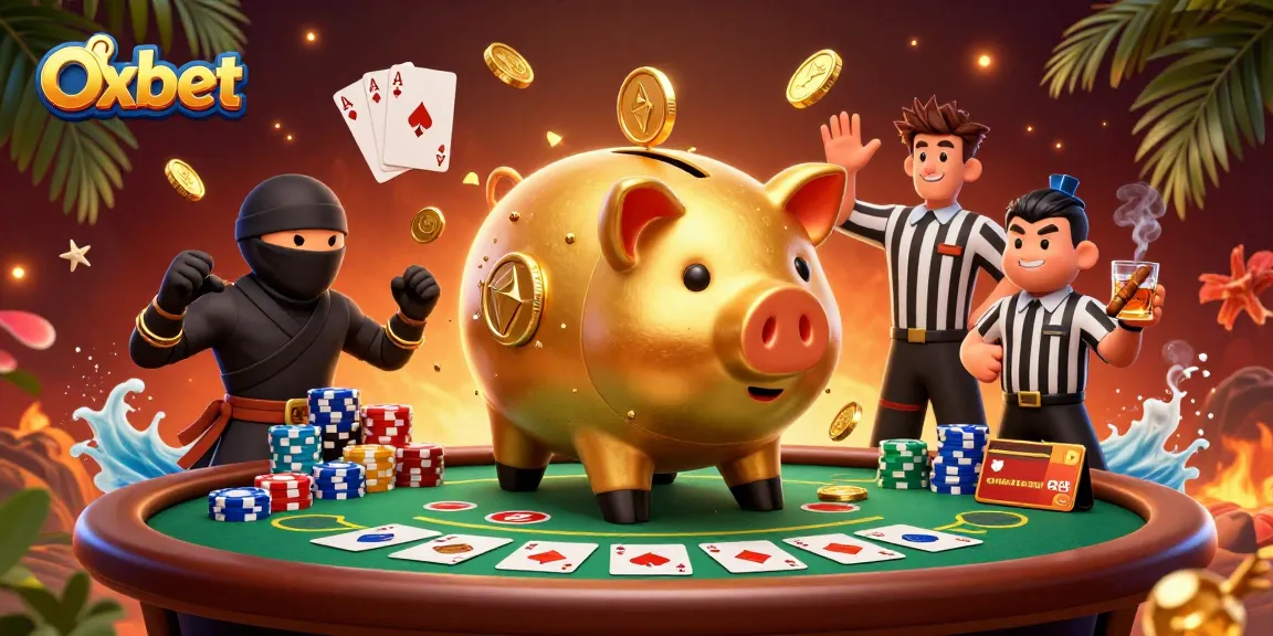 Engage with Oxbet's thrilling casino scene featuring a golden piggy bank sumo wrestler in action.