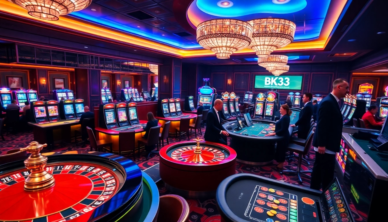 Experience the excitement of BK33's dynamic online gaming environment with vibrant casino visuals.