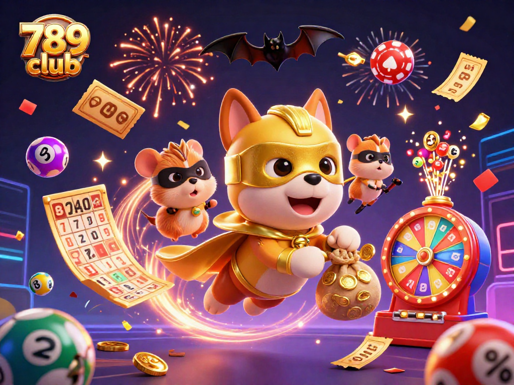 Experience thrilling games at 789 club with exciting slots and lottery elements in an action-packed scene.