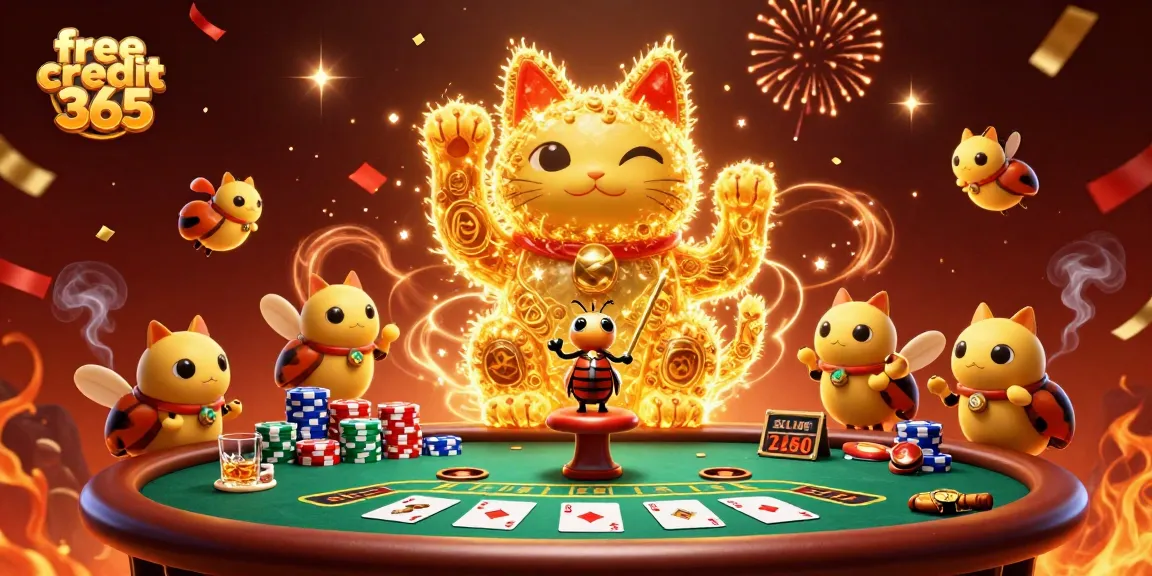 Experience the excitement of online gambling with free credit 365 bonuses in vibrant 3D artwork.