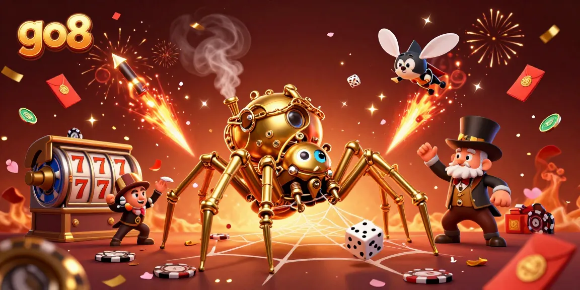 Experience thrilling gameplay at go8 with an energetic 3D steampunk casino scene featuring classic gaming elements.