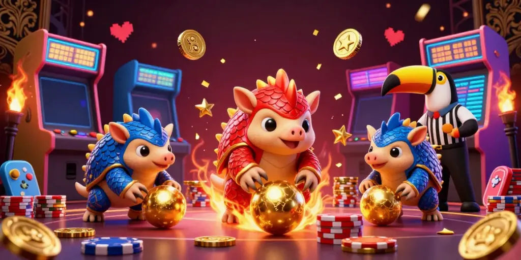 Experience exciting action with real money online slots, as pangolins compete amidst casino elements.