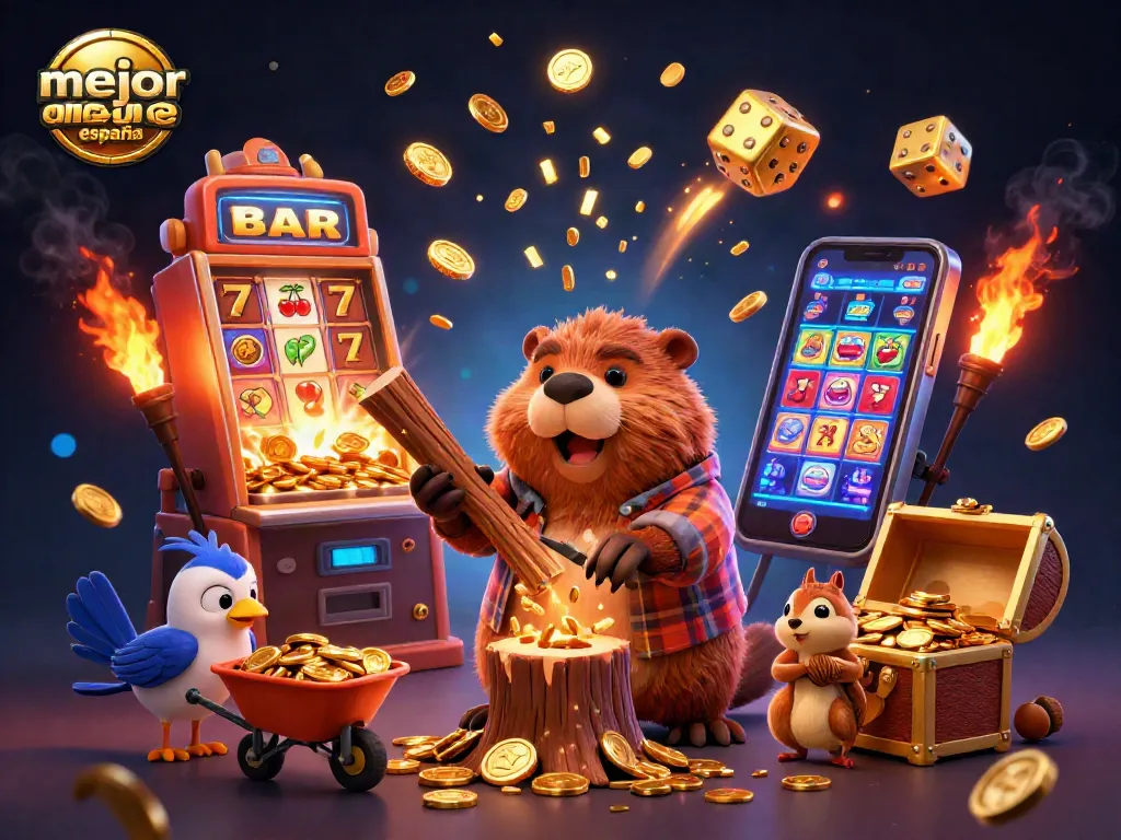 Visualiza el mejor casino online España con un castor y sus amigos en un entorno emocionante de juego.