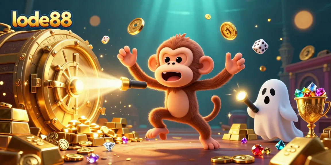 Engage in thrilling lode88 gaming with a festive scene of magical creatures amidst sparkling casino treasures.