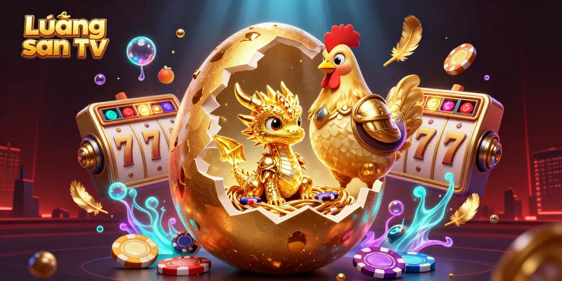 Lương sơn TV showcases a golden dragon on poker chips surrounded by slot elements for online gambling.