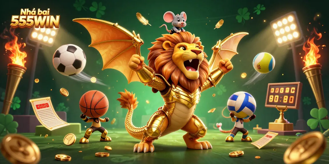 Join the action at Nhà cái 555WIN, where golden winnings and sports excitement collide amidst a vibrant casino scene.