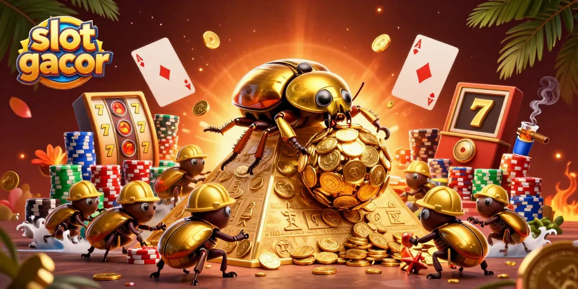 Experience the excitement of slot gacor with vibrant casino icons and golden coins rolling in a dynamic 3D illustration.