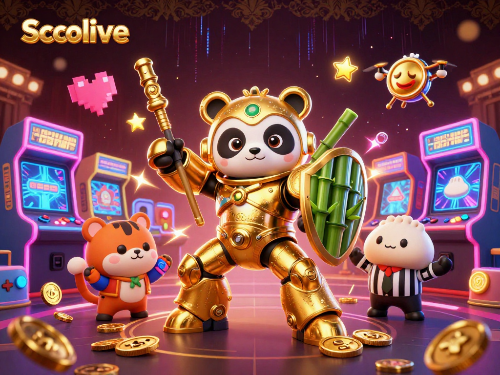 Socolive engages players in an exhilarating 3D gaming experience featuring a mech-suit panda in a vibrant casino arena.