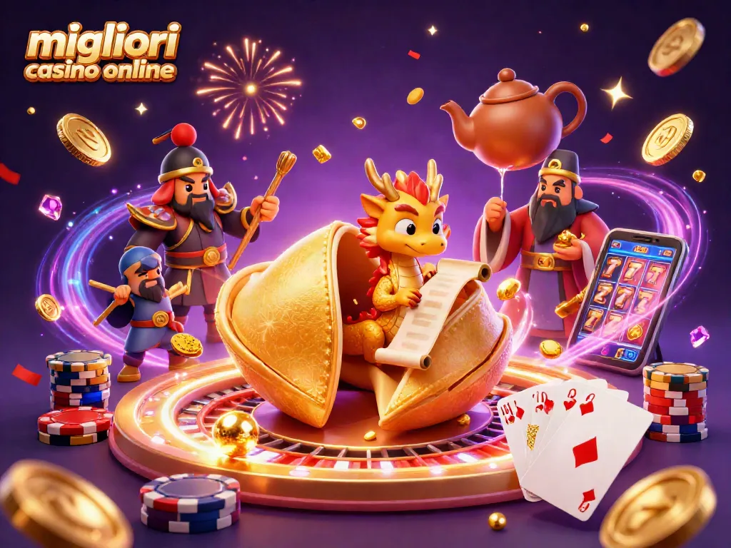 Scopri i migliori casino online mentre il drago saggio legge la fortuna dentro un biscotto dorato.