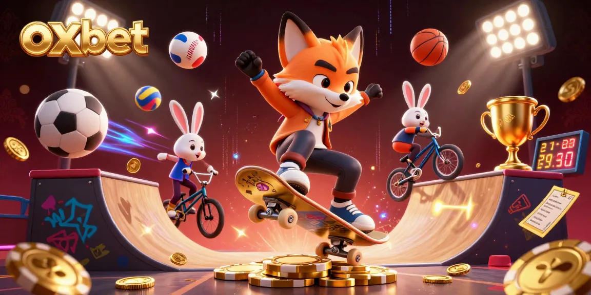 Experience thrilling action with oxbet's vibrant 3D illustration featuring dynamic gambling elements.