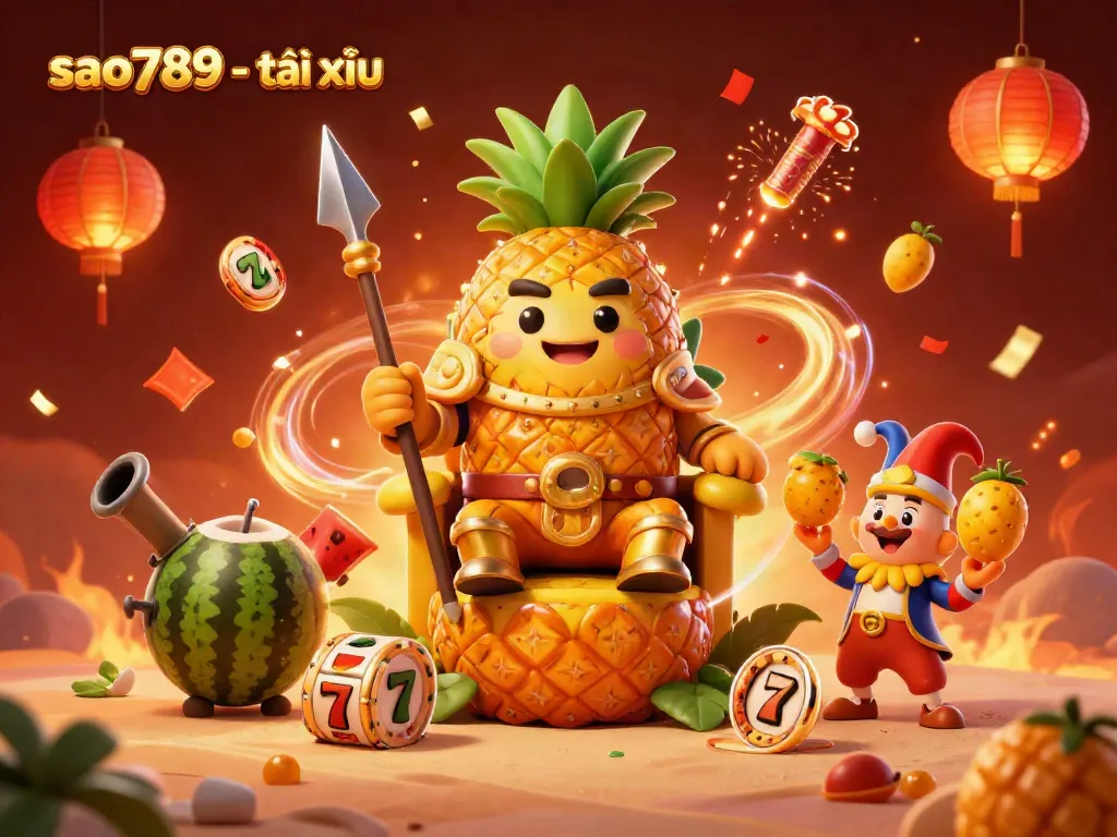 Experience the fun of sao789 - tài xỉu with a vibrant 3D casino scene featuring a pineapple king and exciting game elements.