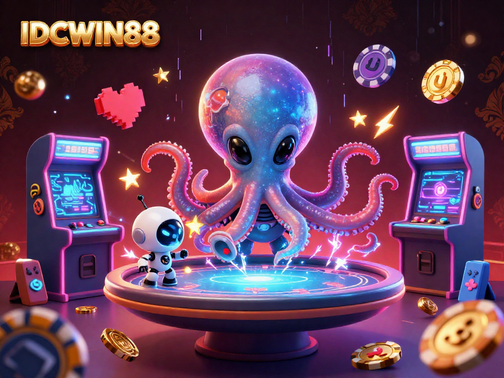 Engage in thrilling gameplay at IDCWIN88 with an alien octopus dealer and vibrant casino elements.
