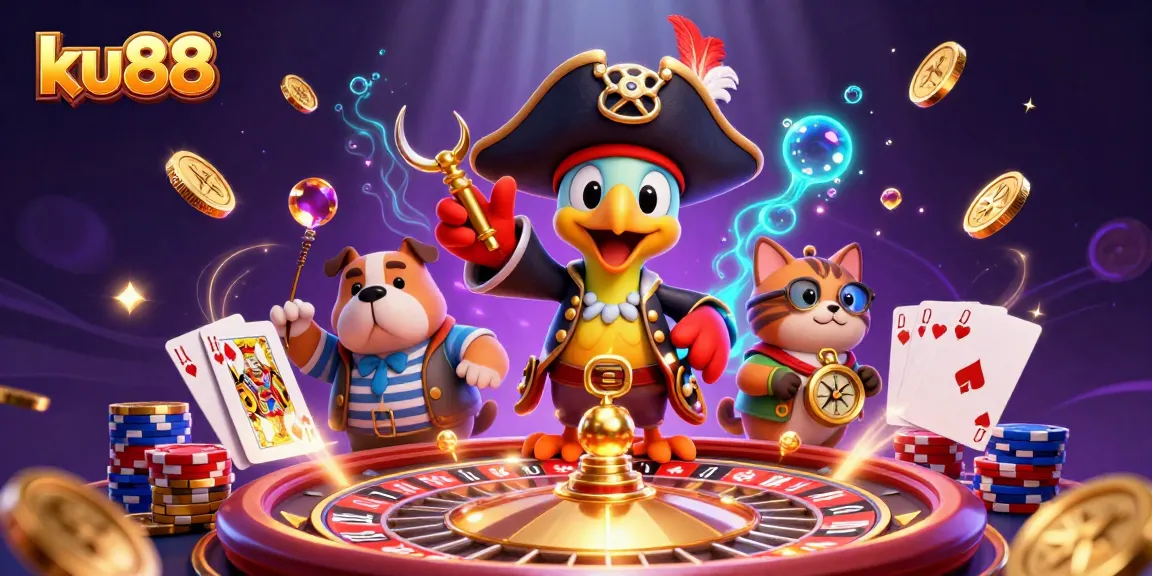 Win big with ku88 at this vibrant 3D casino scene filled with exciting gaming elements.