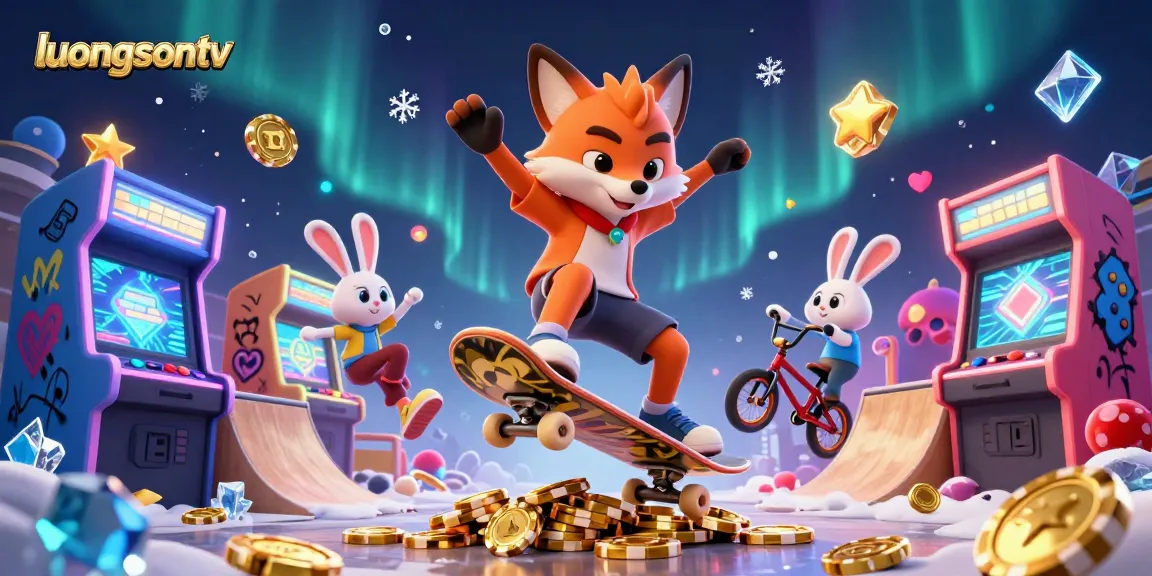 Experience exciting gaming moments at luongsontv with vibrant 3D characters and casino symbols.