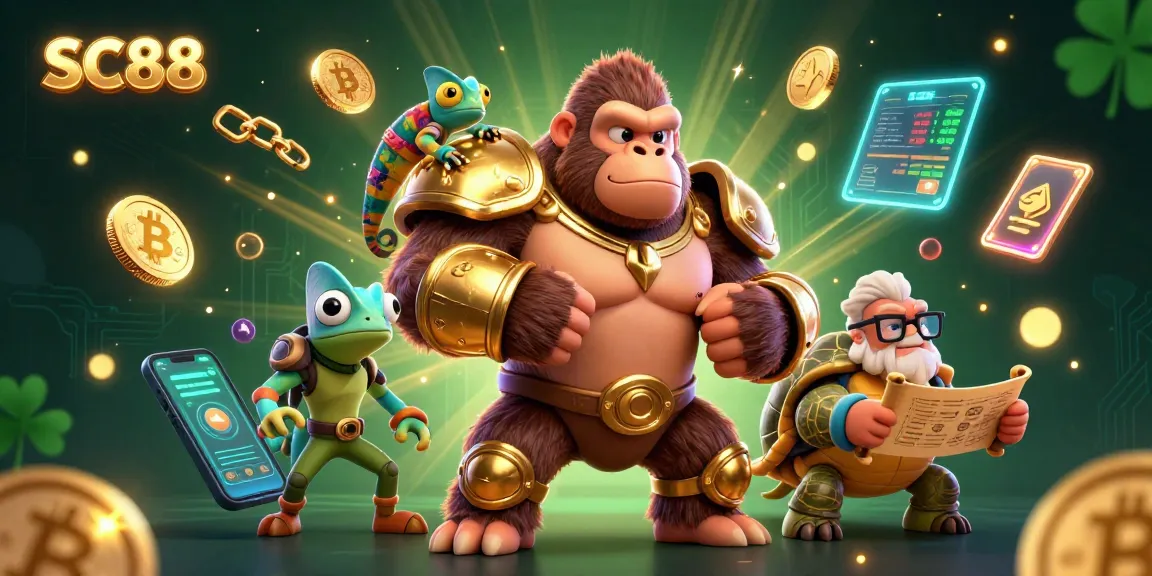 Experience the excitement of SC88 casino with dynamic gameplay showcasing vibrant characters and cryptocurrency elements.