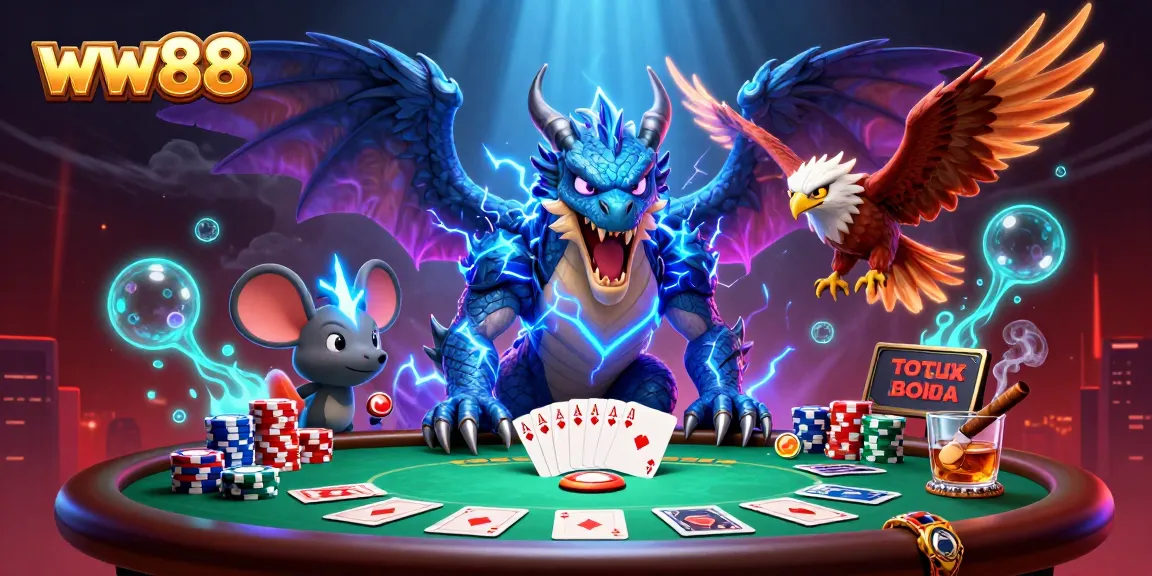 Engage in thrilling games at ww88 featuring a powerful dragon and energetic casino elements.