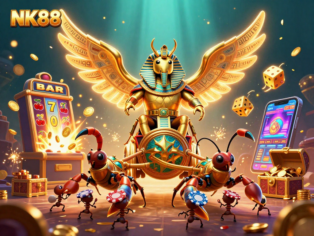 Experience the thrilling world of NK88 with vibrant casino elements and dynamic characters.