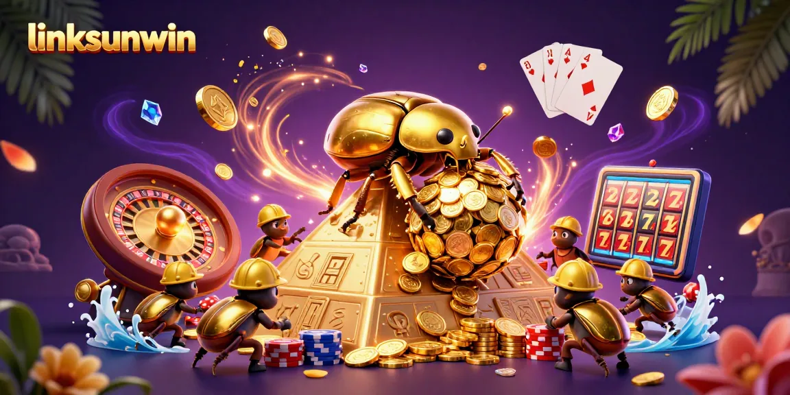 Spin to win with linksunwin's exciting casino adventure featuring golden beetles and treasures.