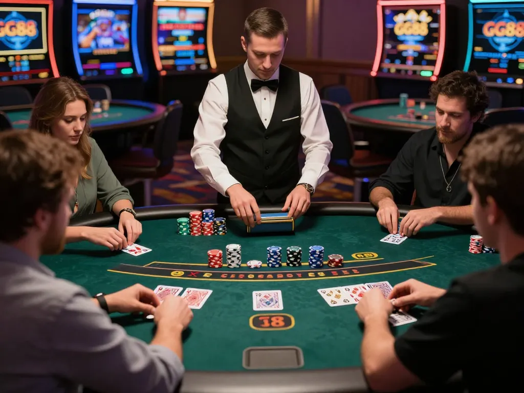 Active gameplay at gg88 blackjack table, focusing on strategic betting and immersive casino atmosphere.
