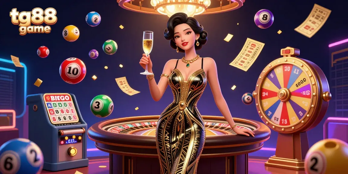 Experience winning moments with tg88 game as colorful lottery elements and a glamorous character come to life.