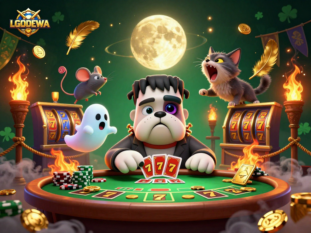 Join the fun at LGODEWA with 3D cartoon characters in a dynamic casino game scene.