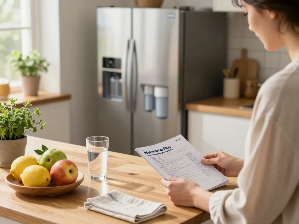 Homeowner installing Waterdrop Plus WDP-F13 Reduce Lead&PFAS water filter in a bright kitchen setting.