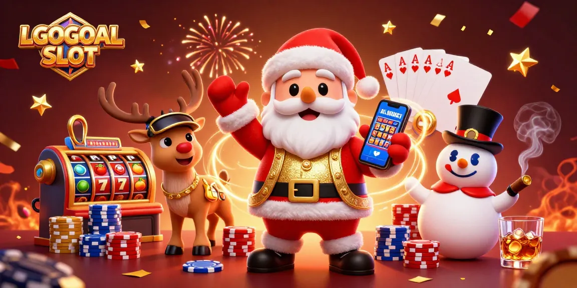 Experience the excitement with Santa at LGOGOAL SLOT, showcasing jackpot slots and vibrant casino elements.