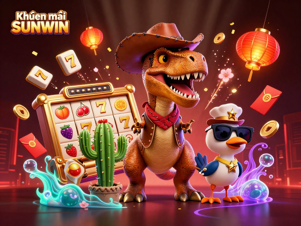 Engage with Khuyến mãi SUNWIN through exciting slot games in a vibrant 3D casino setting.