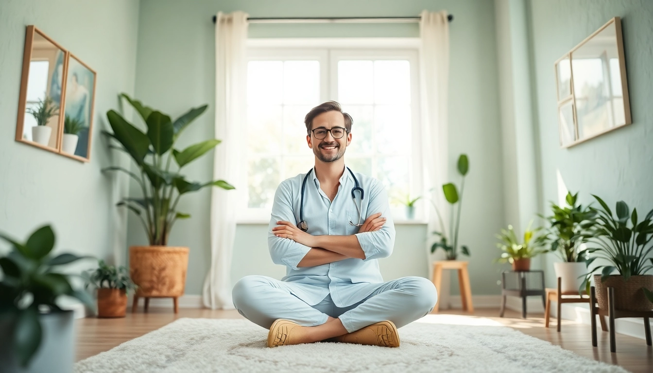 Therapist providing support in a calming environment for stress and anxiety management.