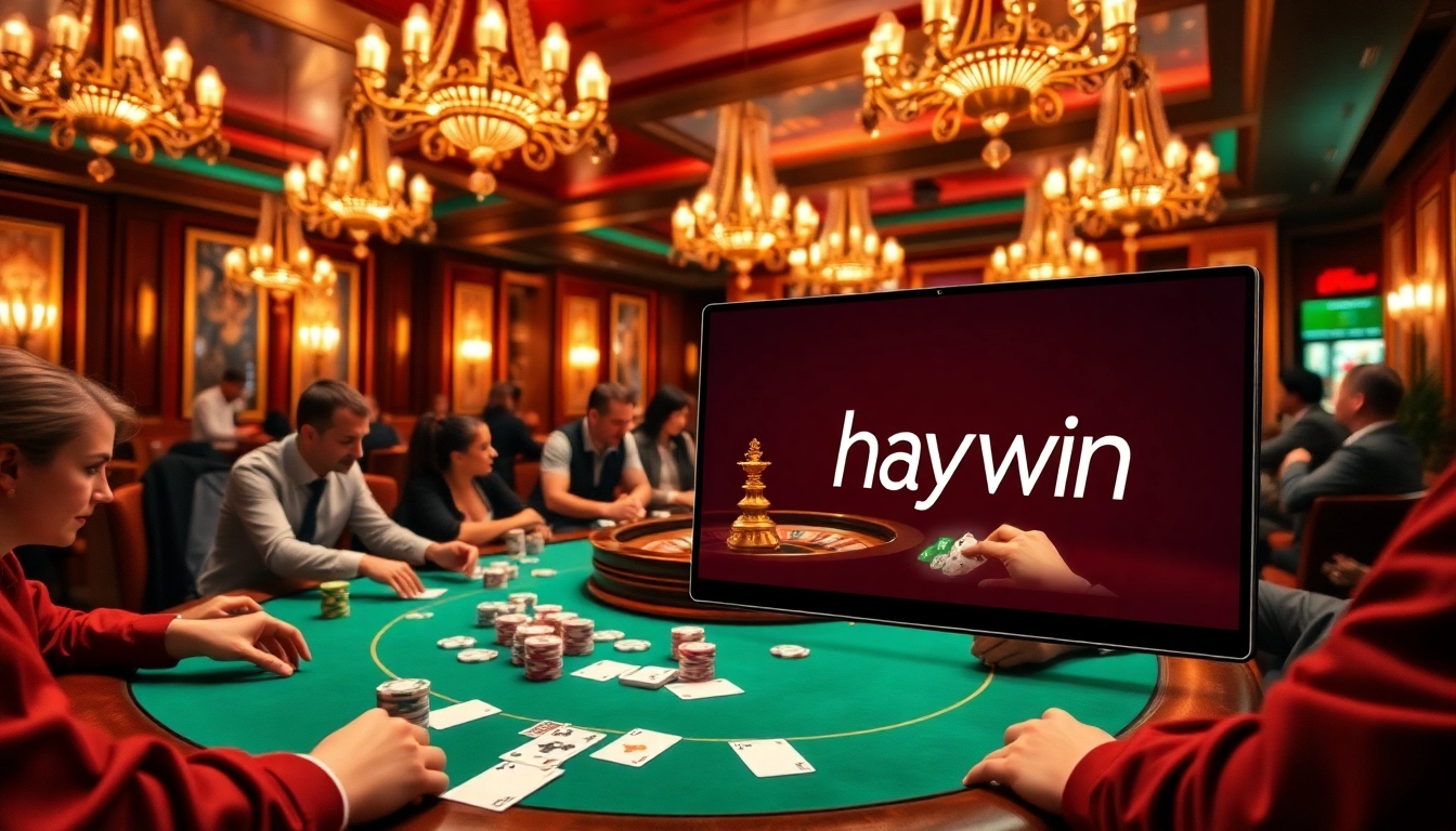 Players engage in a thrilling poker game at Haywin's luxurious casino table.