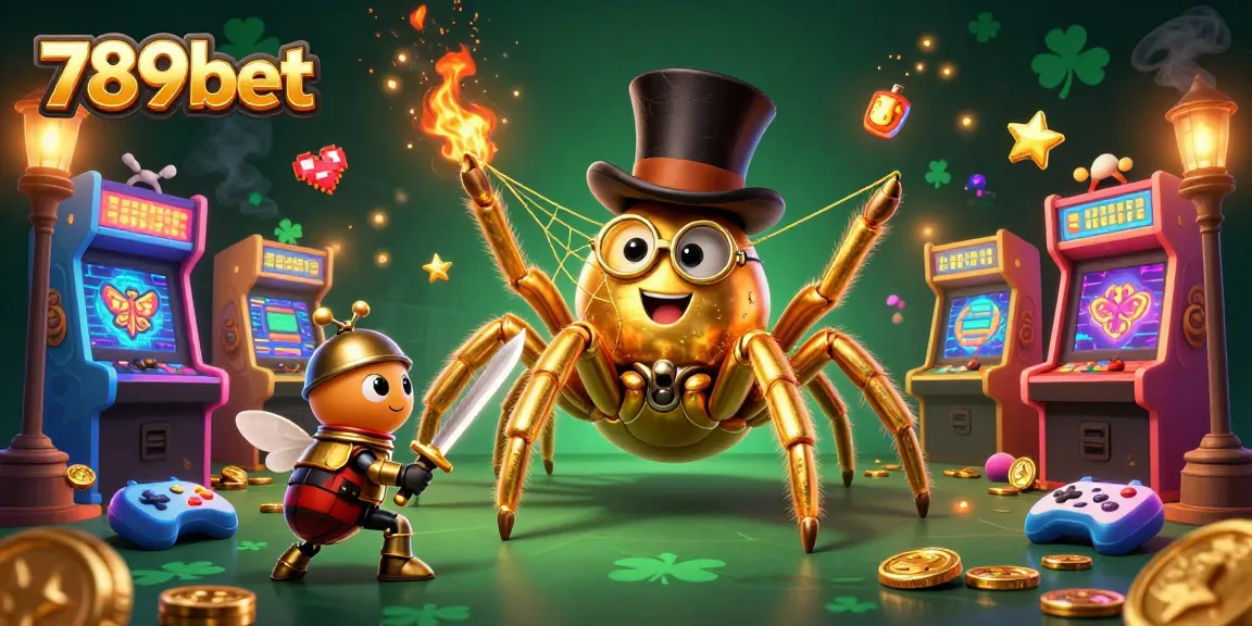 Experience the excitement of 789bet with a giant golden tarantula and beetle knight in a vibrant casino setting.