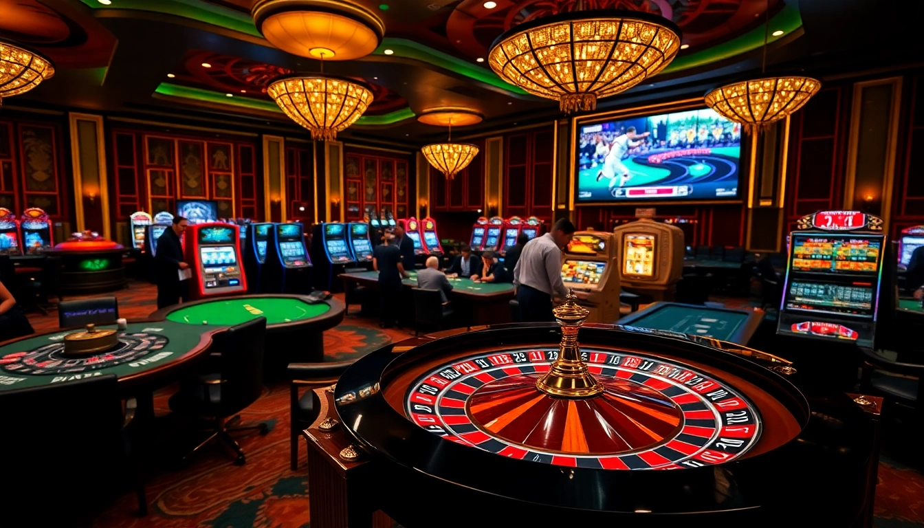 Cakhiatv immersive gambling scene with luxurious casino tables and live sports on display.