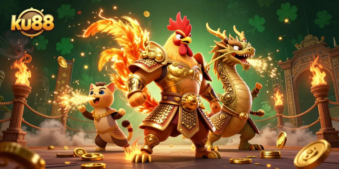 Experience the thrill of winning at ku88 with dynamic 3D characters celebrating the casino's exciting atmosphere.