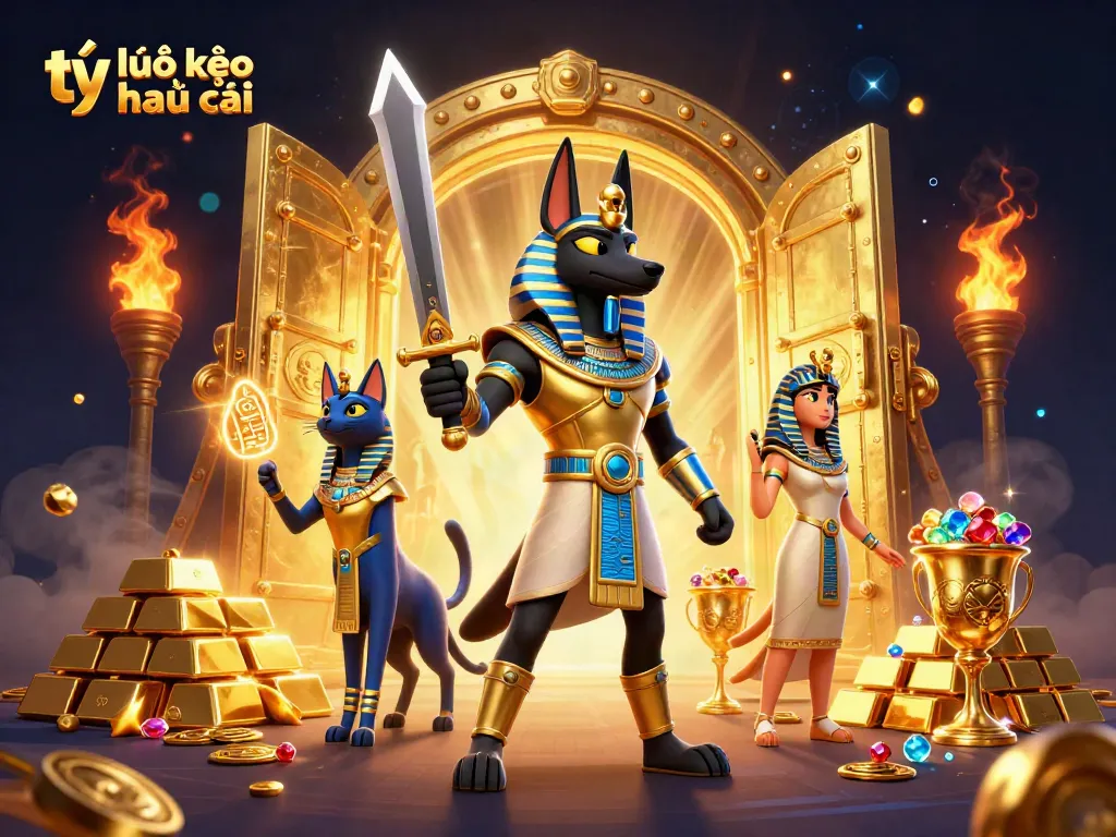 Experience thrilling tỷ lệ kèo nhà cái insights with Anubis and Bastet in a golden treasure realm.