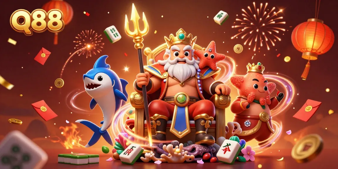 Experience the excitement of the q88 casino scene with Neptune and vibrant gaming elements.
