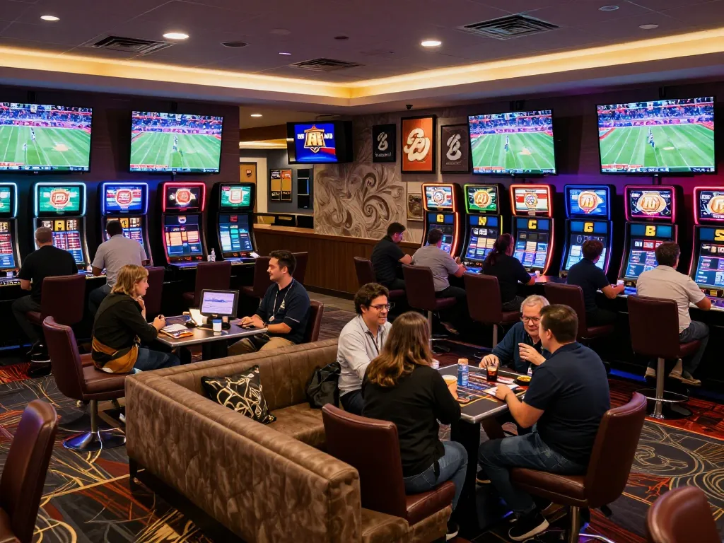 Engaged bettors placing bets in the VA88 sportsbook during a live sporting event.