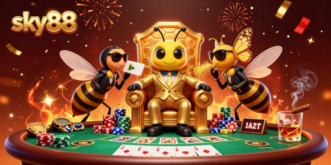 Engage in thrilling poker action with sky88’s vibrant 3D casino scene featuring a bumblebee mob boss.