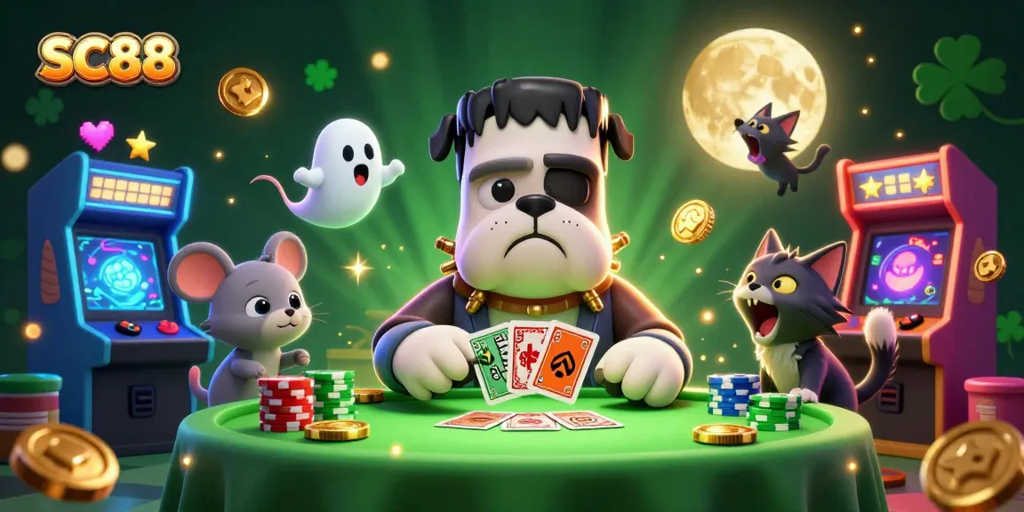 SC88 engages players with thrilling card games at a spooky casino table, topped with playful animations.