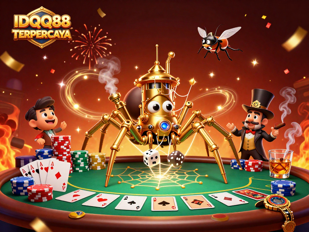 IDQQ88 TERPERCAYA captures the exciting action of a steampunk spider weaving a web of poker chips.
