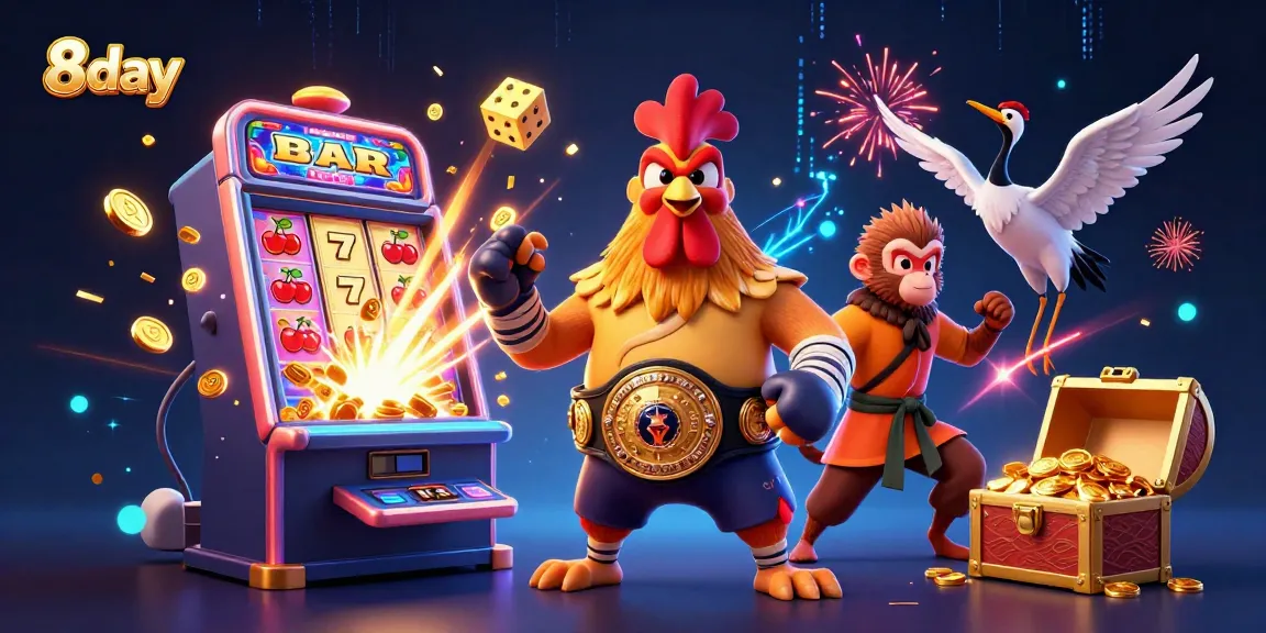 Experience winning with 8day's vibrant casino scene featuring dynamic characters and exciting elements.