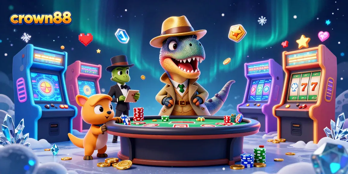 Crown88 showcases a 3D velociraptor card counter at a vibrant blackjack table, enhancing the gaming thrill.