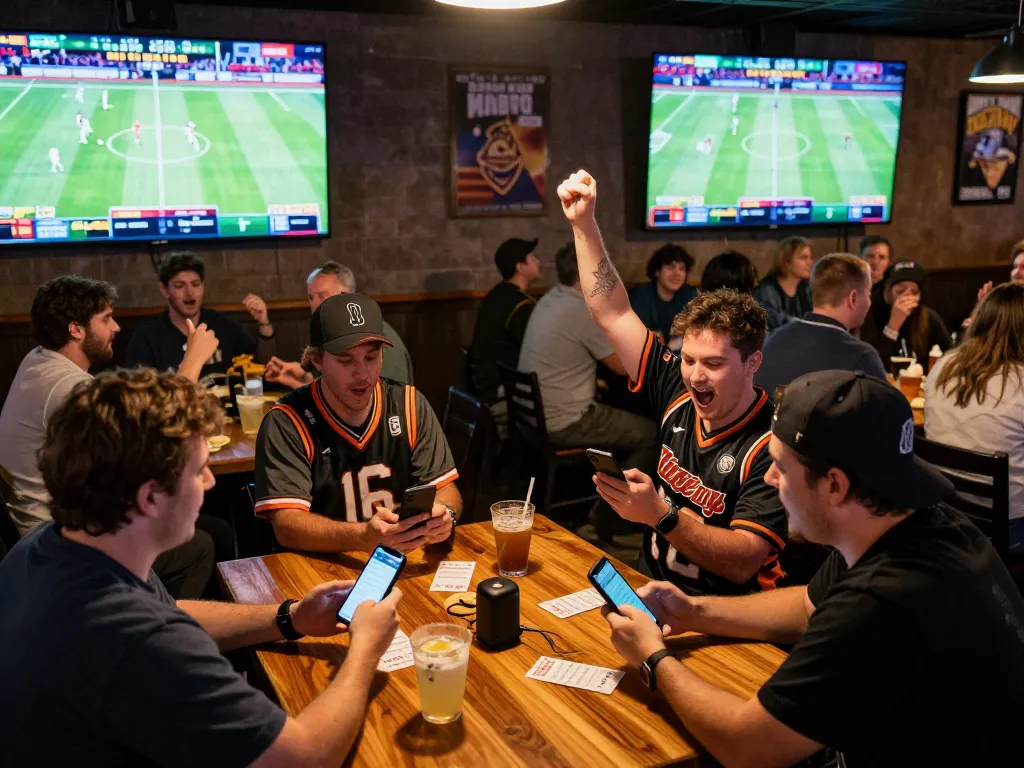 Fans enjoy live sports betting at vipwin, engaged in excitement with mobile apps during the game.