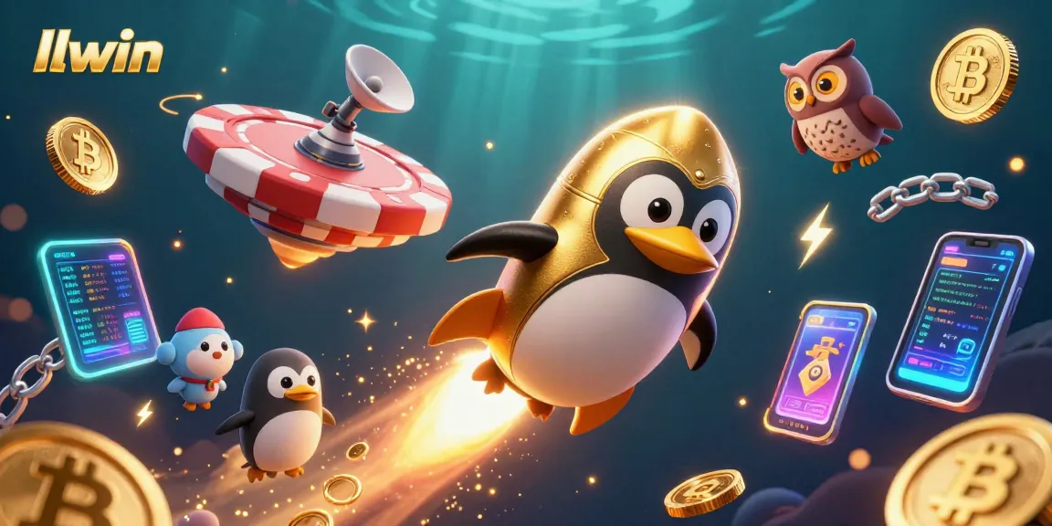 Experience thrilling gambling at llwin with a penguin soaring through a lively casino space