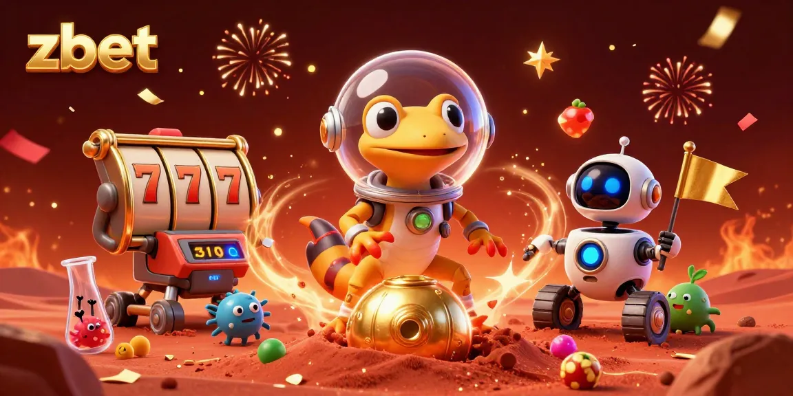 Experience thrilling gaming adventures at zbet with a Martian gecko and golden casino in space.