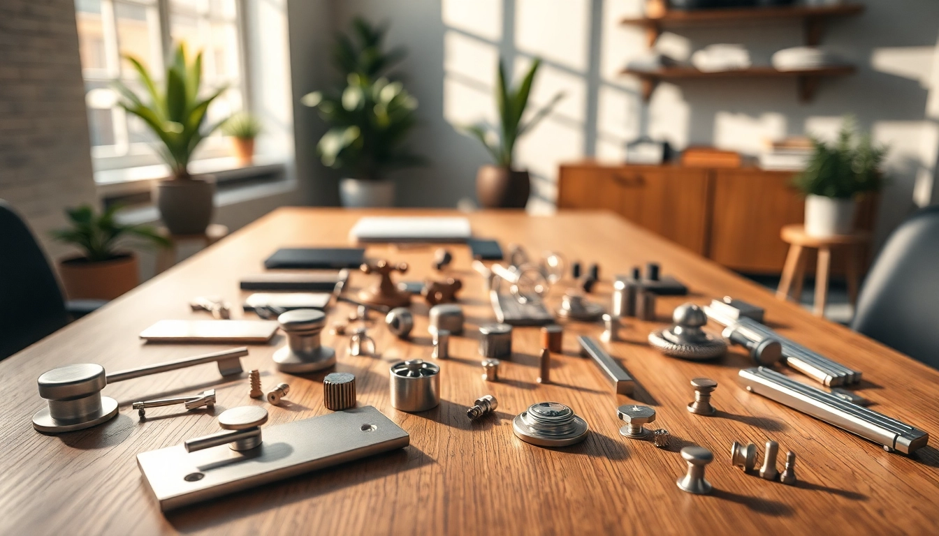 Quality furniture hardware supplier displaying an array of hardware components in a professional setting.