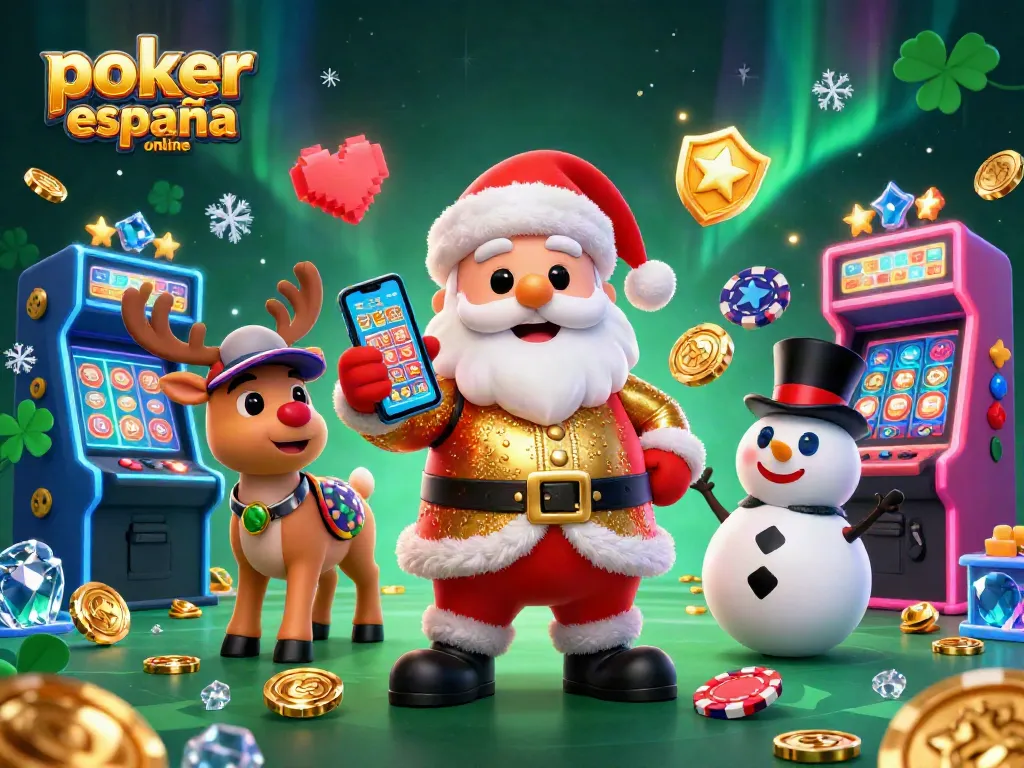 Disfruta del póker en España online con un animado Santa Claus y sus amigos en un casino lleno de emoción.